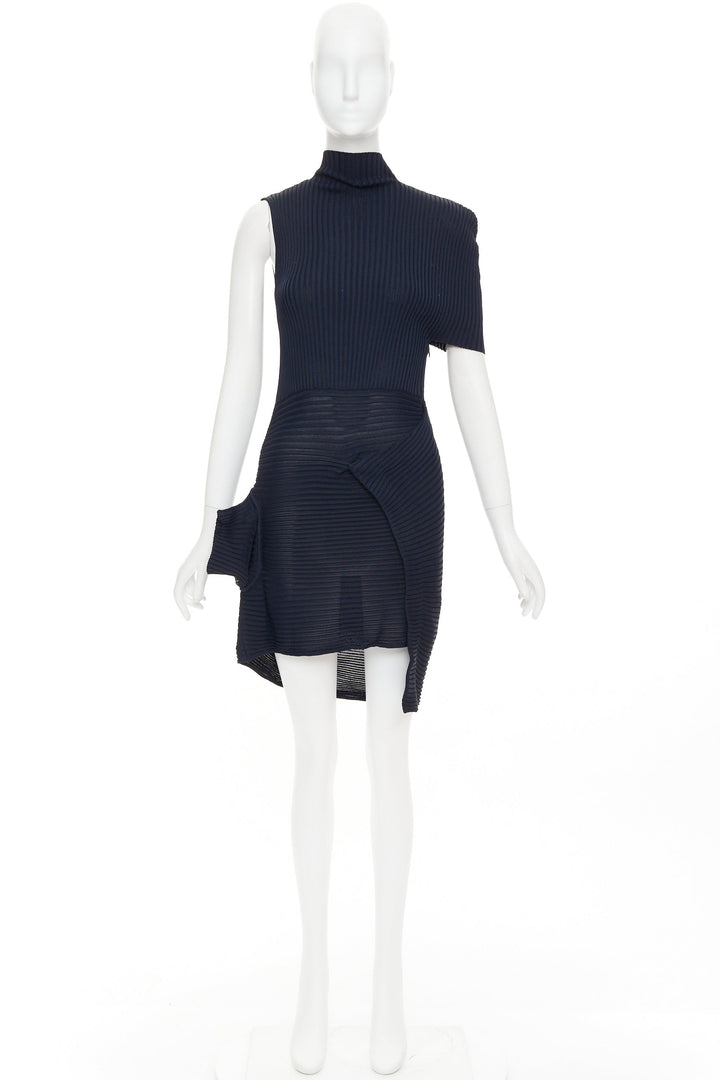 JW ANDERSON navy viscose ribbed turtleneck deconstructed mini dress XS