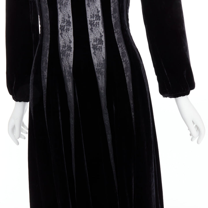 rare DIOR 2017 Runway black velvet sheer lace trim gown dress FR36 S