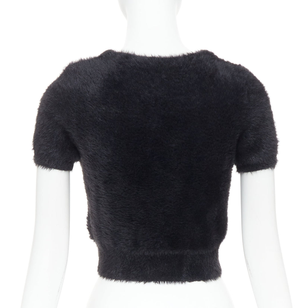 ALEXANDER WANG Crystal Knot black fuzzy V0-neck cropped sweater XS
