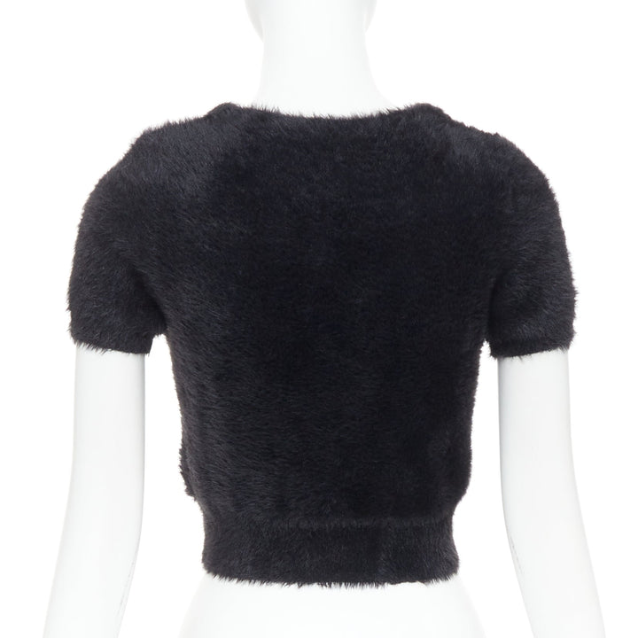 ALEXANDER WANG Crystal Knot black fuzzy V0-neck cropped sweater XS