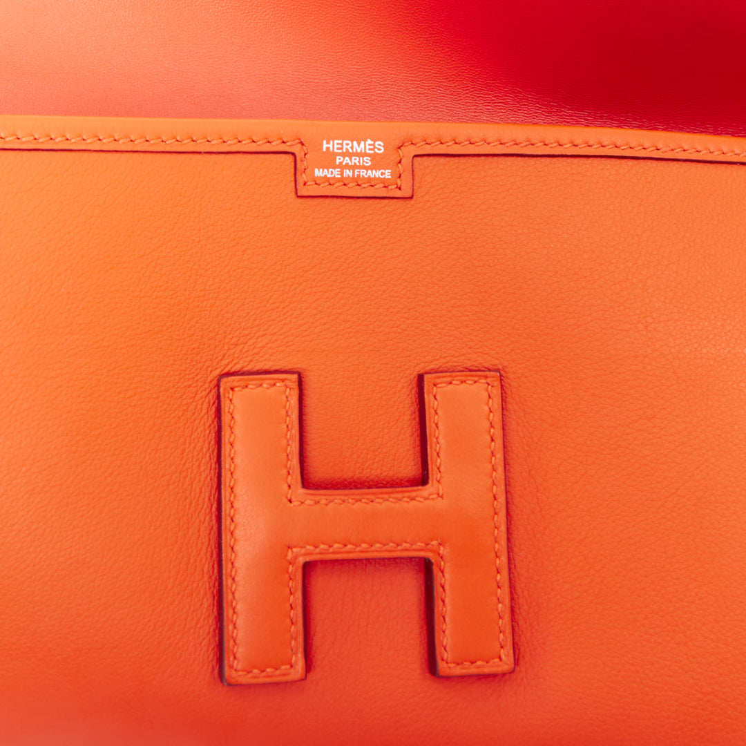 HERMES Jige Elan 35 orange swift leather elongated envelope clutch bag