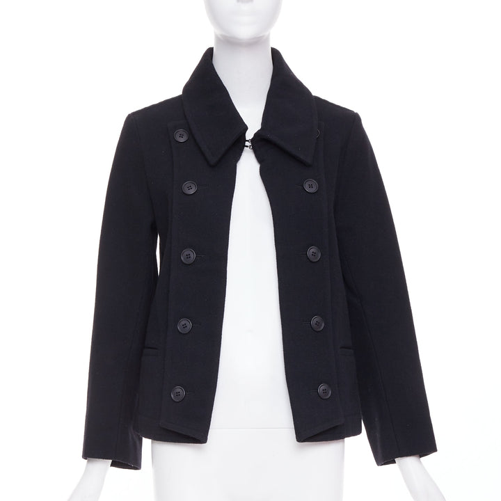 LIMI FEU black wool asymmetrical double breasted wool melton peacoat jacket S