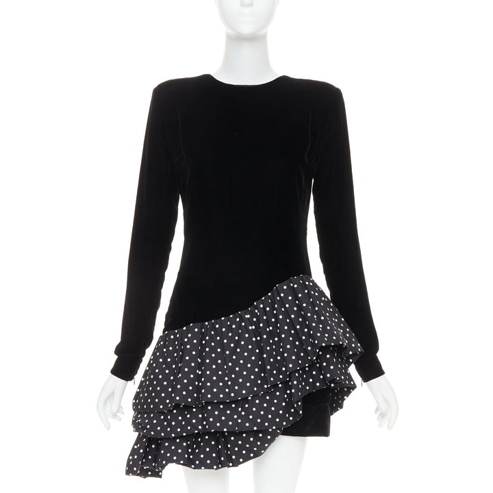 ALEXANDRE VAUTHIER COUTURE Runway black velvet polka dot mini dress