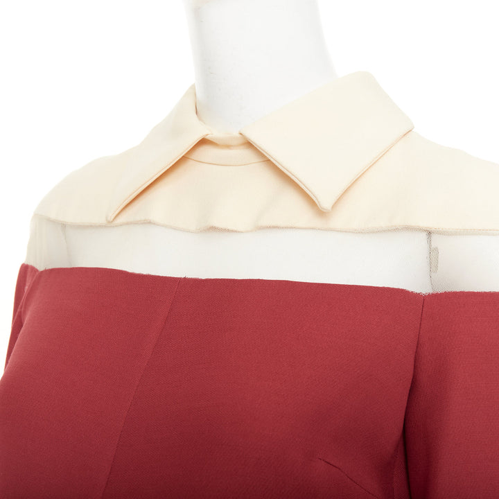 VALENTINO 2013 Runway red beige colorblock sheer chest panel maxi dress IT40 S