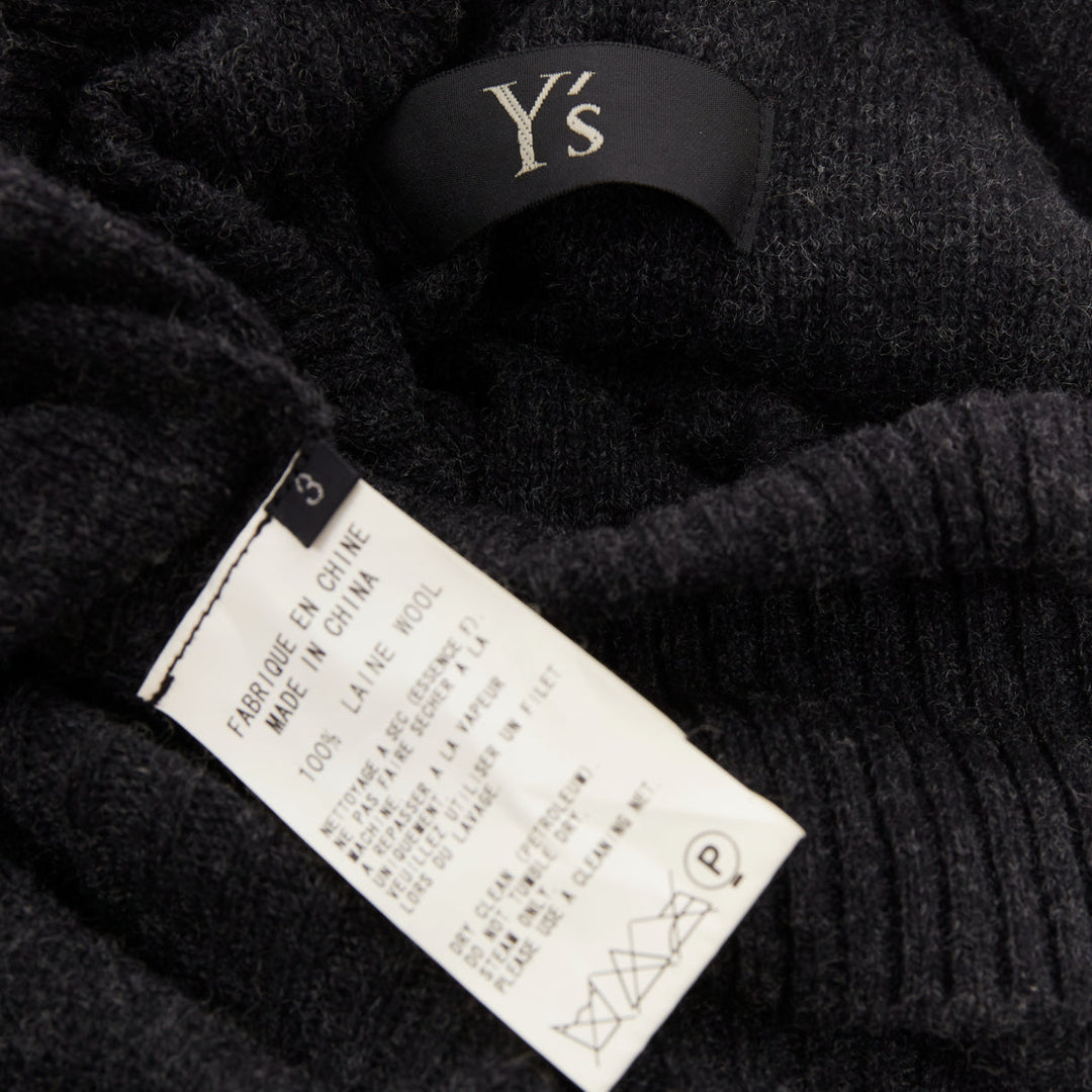 Y'S YOHJI YAMAMOTO grey wool button up asymmetric turtleneck sweater dress JP3 L