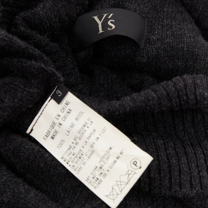 Y'S YOHJI YAMAMOTO grey wool button up asymmetric turtleneck sweater dress JP3 L