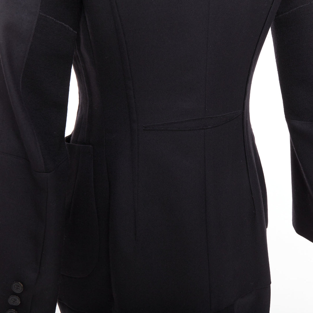 JUNYA WATANABE 2012 Runway black wool deconstruced panelled long fitted coat S
