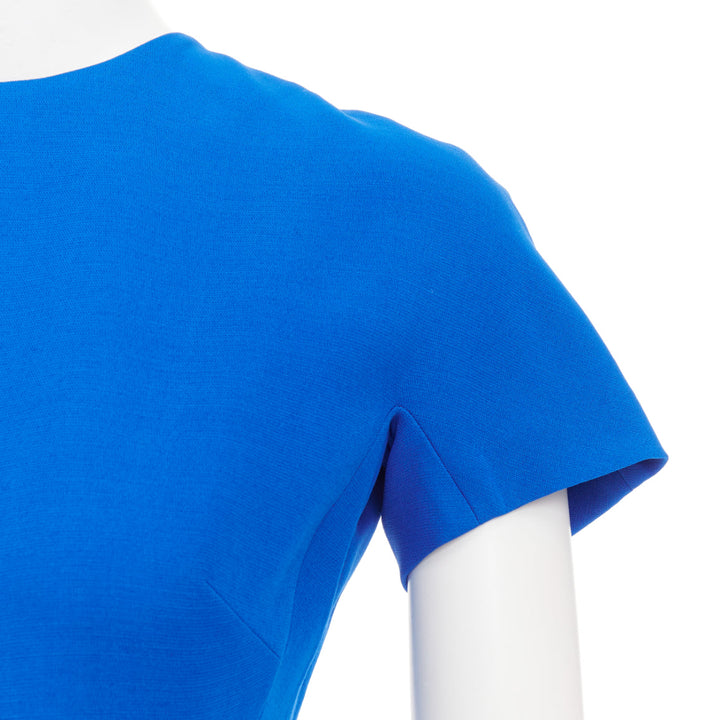 VICTORIA BECKHAM cobalt blue silk structured cap sleeve cocktail dress UK8 S
