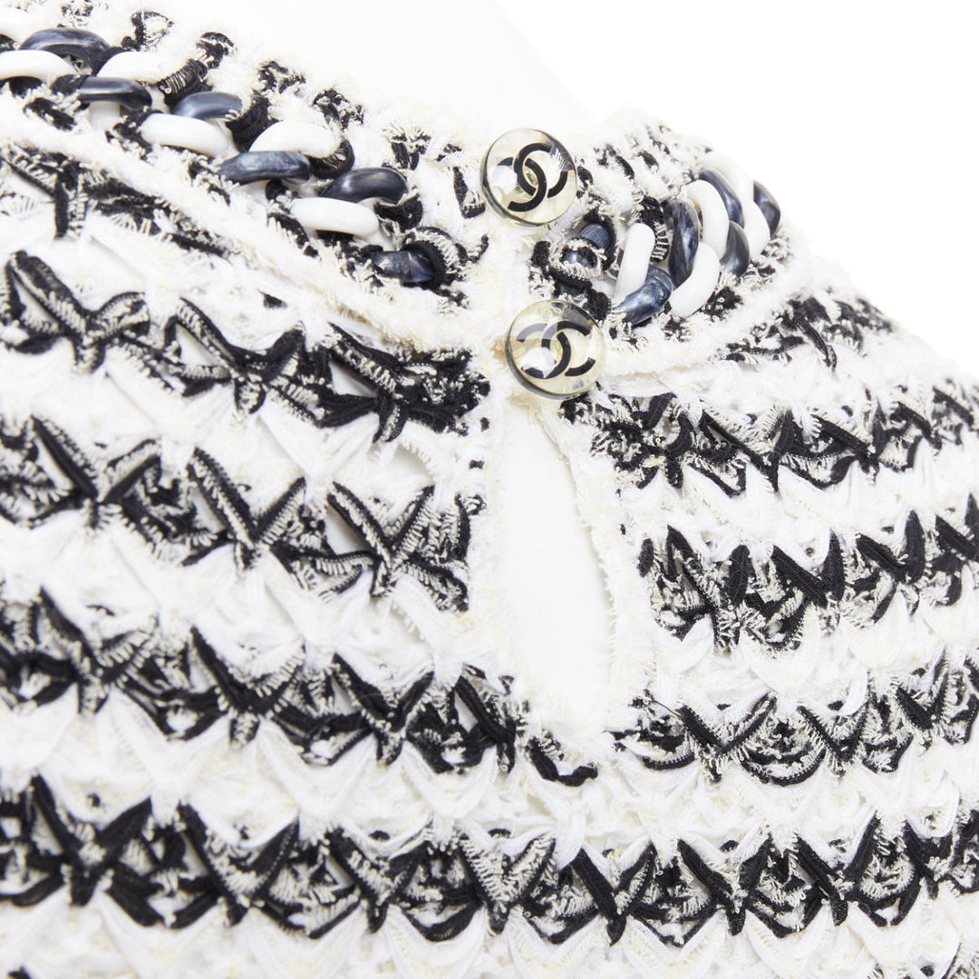 CHANEL 19P black white cotton tweed tweed chunky resin chain trim dress FR34 XS