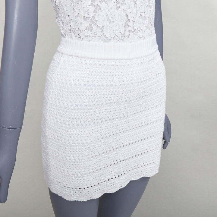 VALENTINO white cotton multi knit lace off shoulder silk lined playsuit XS