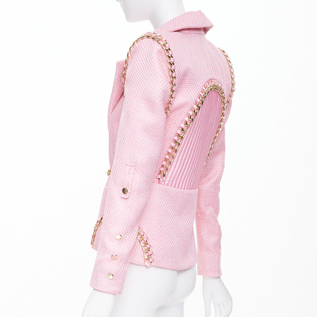 ZHIVAGO Colorado Roulette pink cotton jacquard gold chain trim jacket UK6 XS
