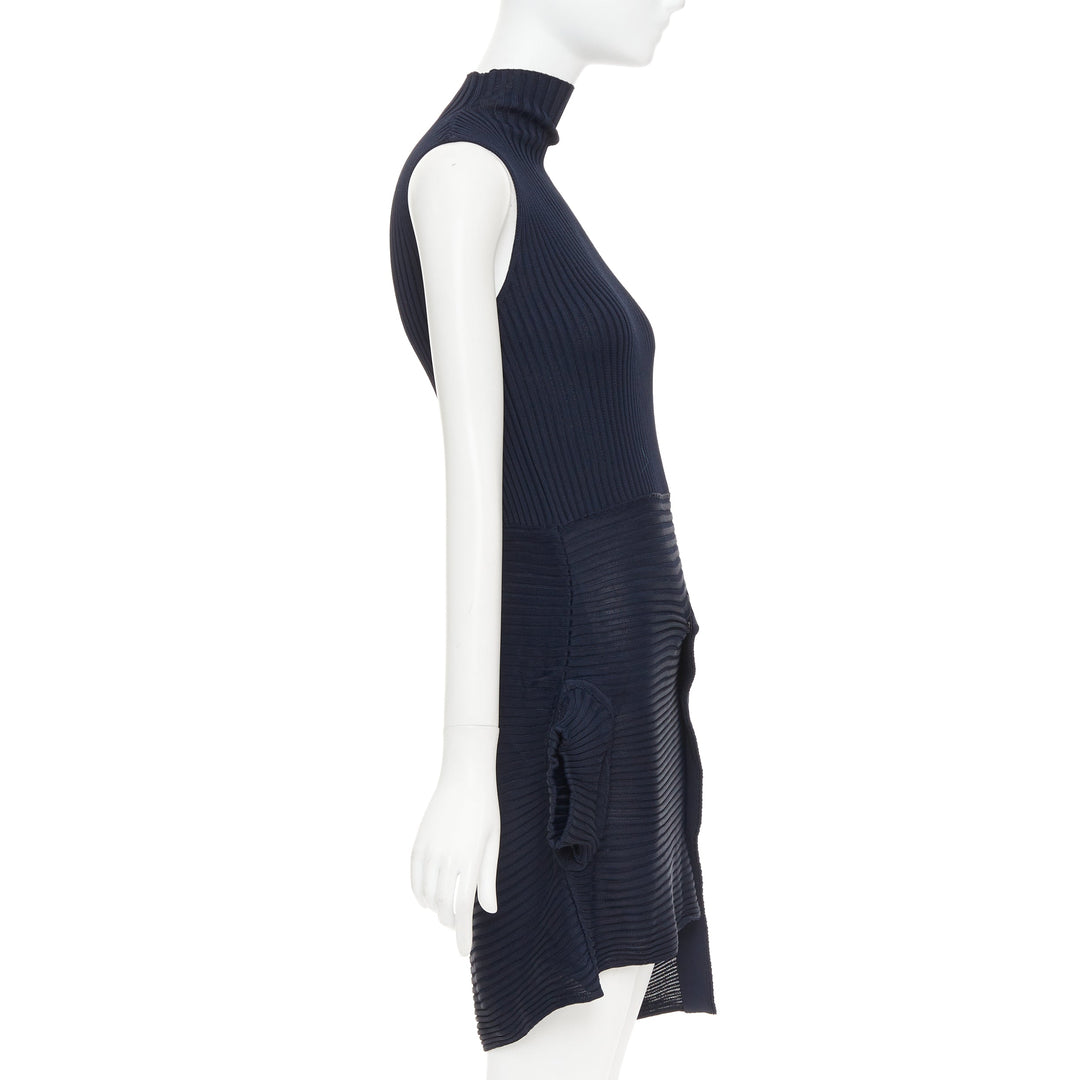 JW ANDERSON navy viscose ribbed turtleneck deconstructed mini dress XS