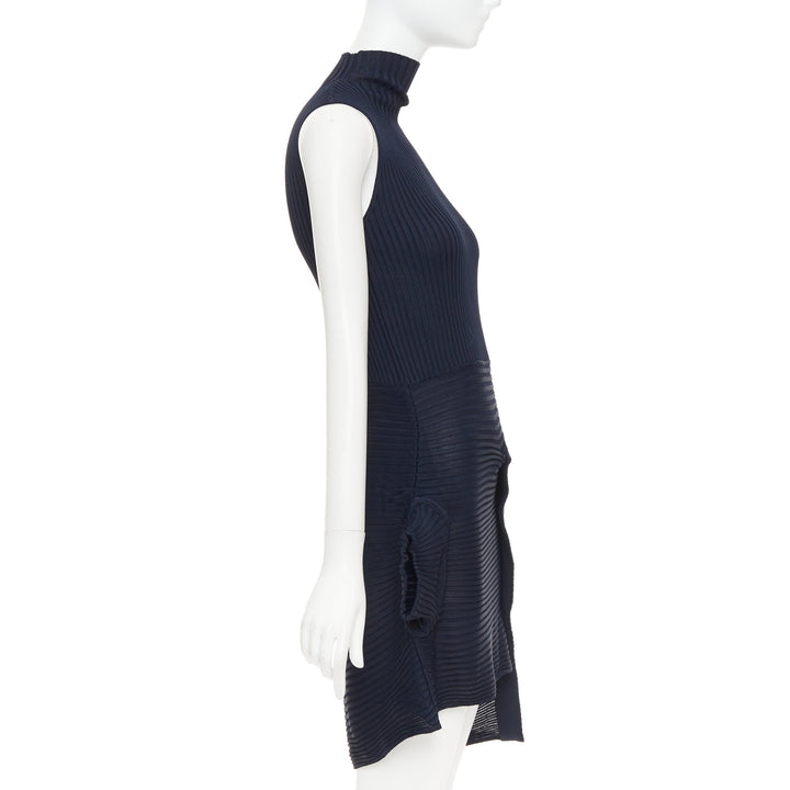 JW ANDERSON navy viscose ribbed turtleneck deconstructed mini dress XS