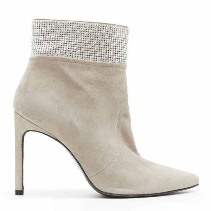 STUART WEITZMAN Highbeams grey fossil suede crystal embellished bootie EU38.5