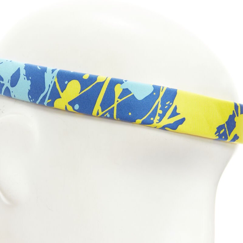 rare HERMES Bandeau Femme Mistinguette 100% silk blue yellow adjustable headband