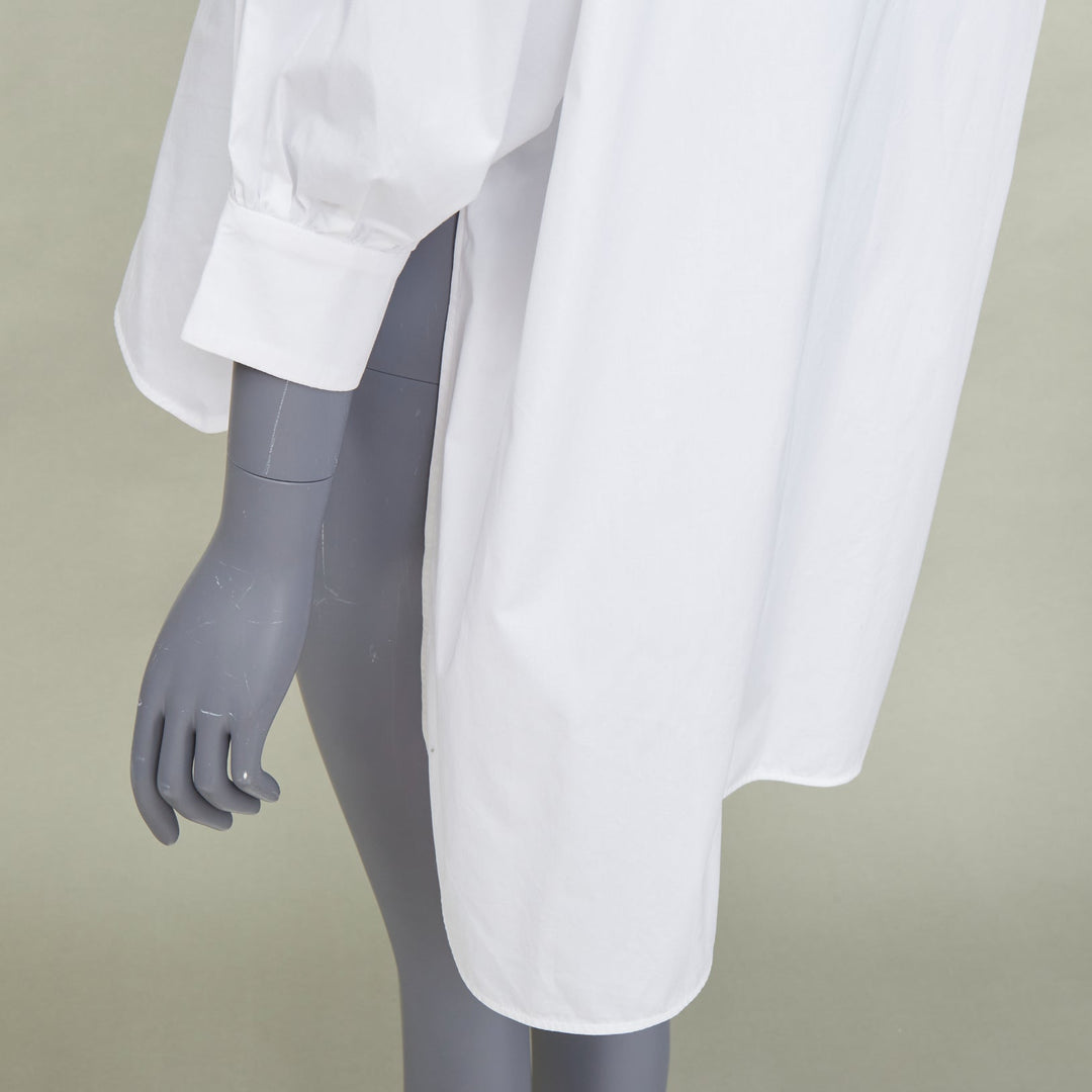S MAX MARA 2024 Maya Asymmetric gather neck white cotton poplin blouse IT34 XXS