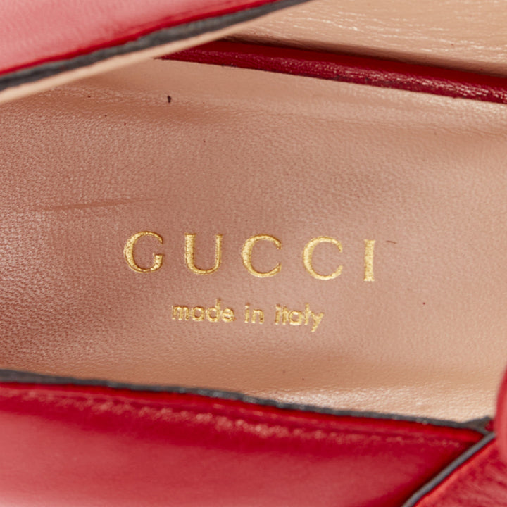 GUCCI Willow red calf leather GG pearl embellished scalloped maryjane shoes EU38