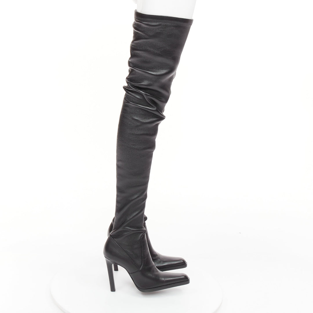 SAINT LAURENT 2020 Runway Niki black leather square toe over the knee boots EU39