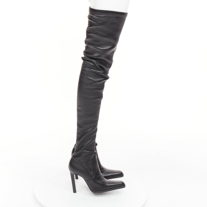 SAINT LAURENT 2020 Runway Niki black leather square toe over the knee boots EU39