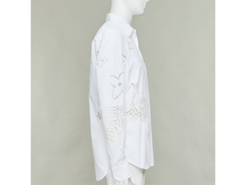LOUIS VUITTON 2020 Runway Broderie Anglaise Flower Slim white LV eyelet shirt L
