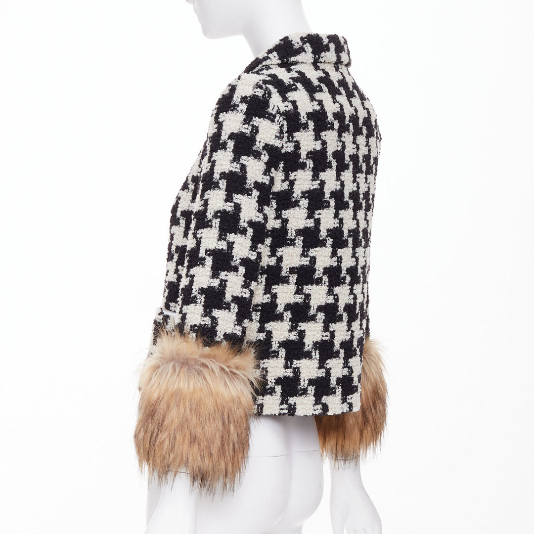 VALENTINO 2025 Runway Mossi Faux Fur Houndstooth wool tweed jacket IT36 XS