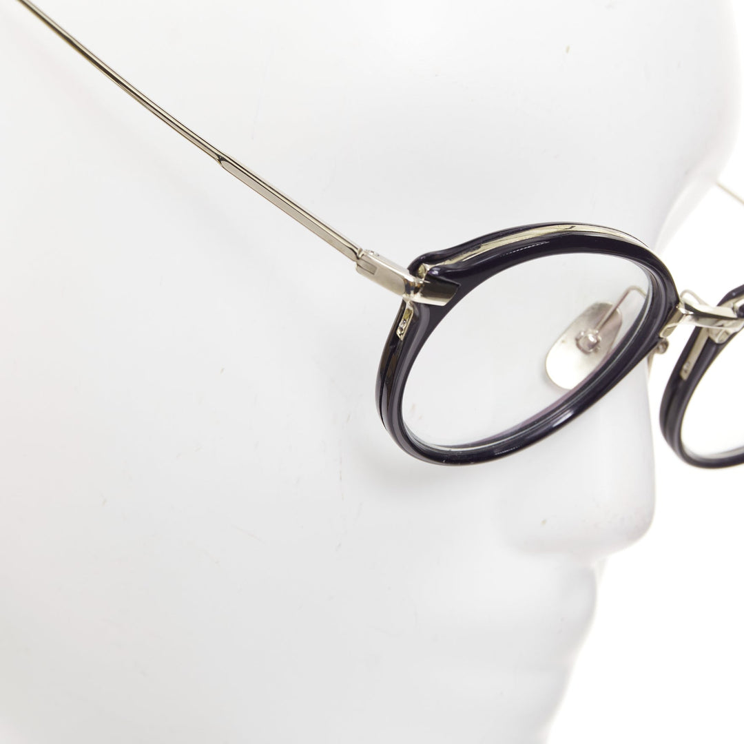 THOM BROWNE TB-011-H-NVY-SL-V-49 navy acetate silver metal optical glasses 49mm