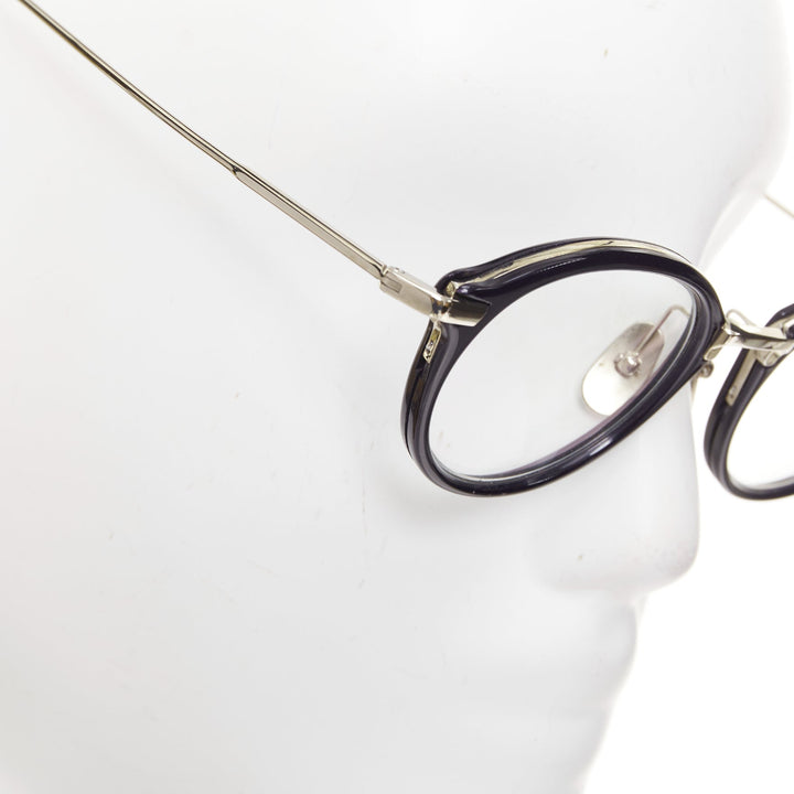 THOM BROWNE TB-011-H-NVY-SL-V-49 navy acetate silver metal optical glasses 49mm