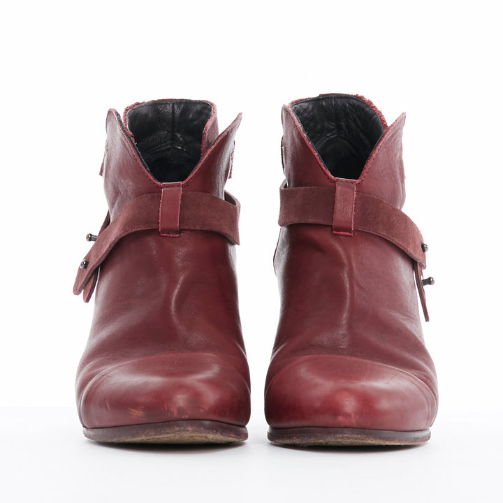 RAG BONE Harrow burgundy red leather stud harness block heel ankle boots EU38.5