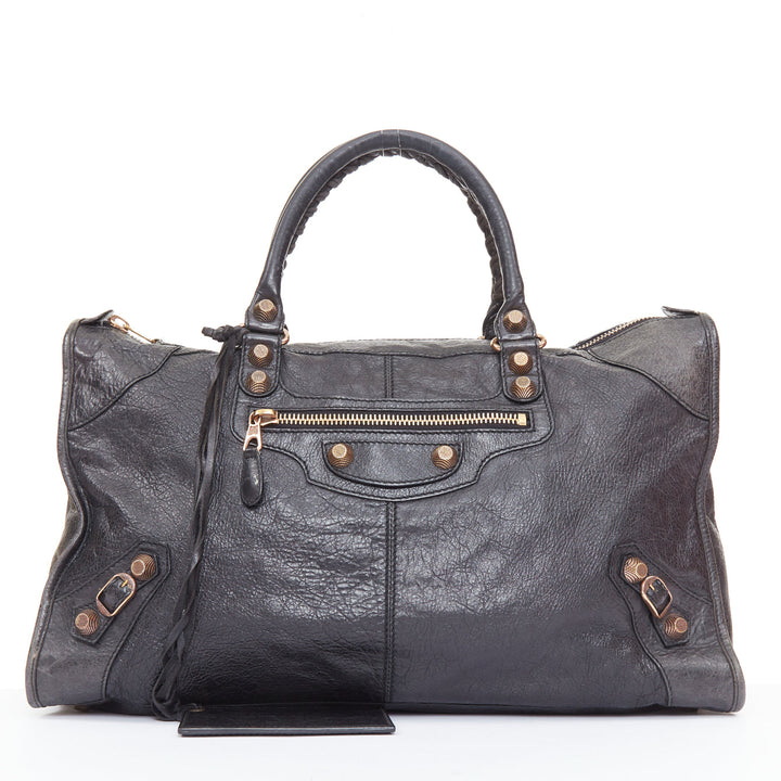 BALENCIAGA Motocross Giant 21 rose gold hardware black lambskin city tote bag