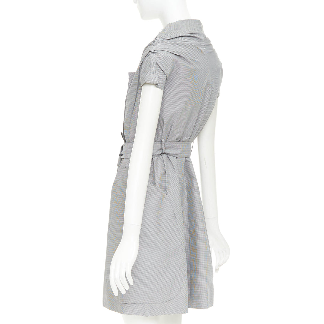 MAURIZIO PECORARO grey check cotton double breasted belted trench dress IT38 XS