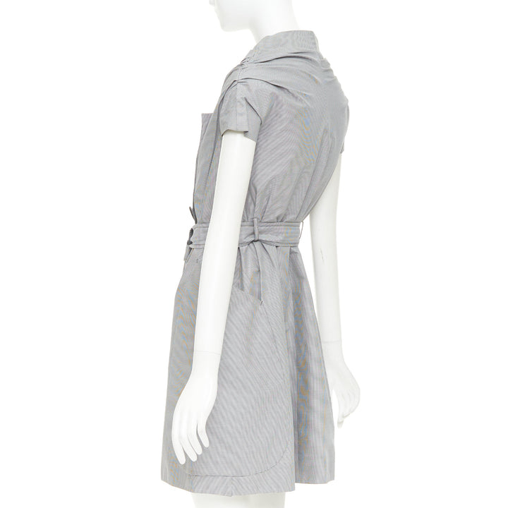 MAURIZIO PECORARO grey check cotton double breasted belted trench dress IT38 XS