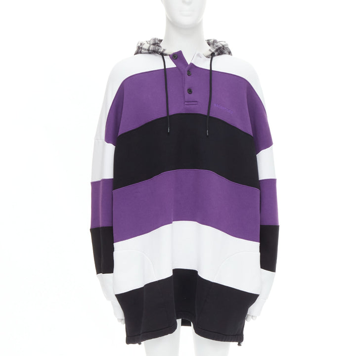 Male mannequin wearing Balenciaga by Demna 556137 TDV32 6487 Purple Cotton Men Hoodies in Size  L | Available at JHROP