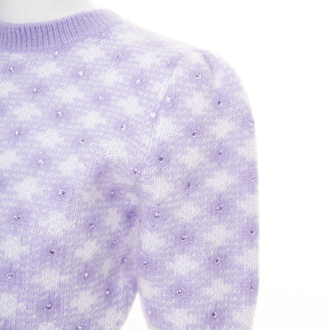 ALESSANDRA RICH purple cream mohair blend crystal embellished pullover IT36 XXS
