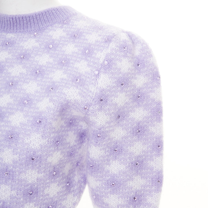 ALESSANDRA RICH purple cream mohair blend crystal embellished pullover IT36 XXS
