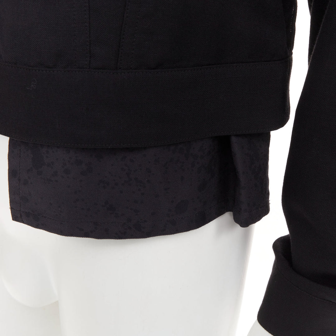 YOHJI YAMAMOTO Pour Homme black wool linen layered cropped trucker jacket JP4 XL