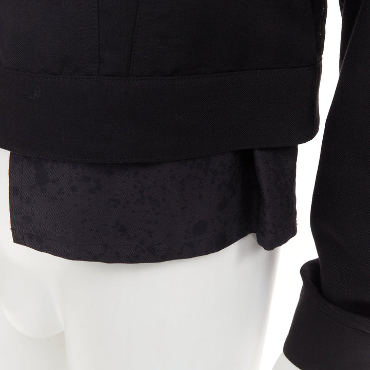 YOHJI YAMAMOTO Pour Homme black wool linen layered cropped trucker jacket JP4 XL