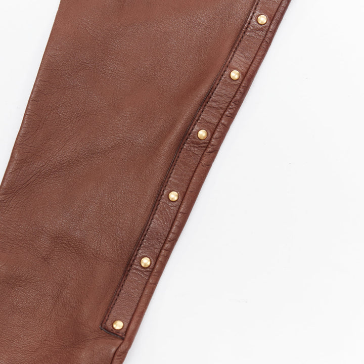 rare GUCCI Tom Ford Runway Vintage brown gold studs leather opera gloves Sz7.5