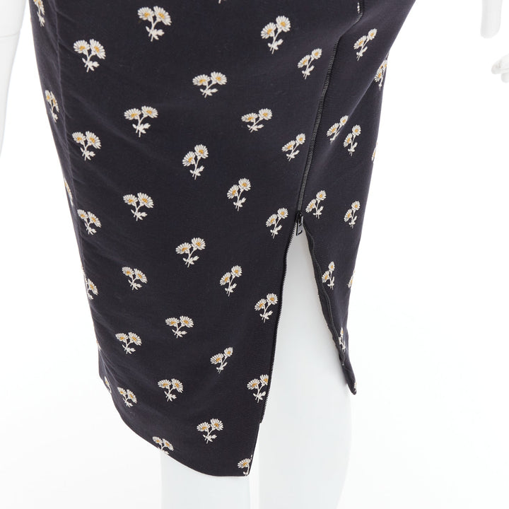 VICTORIA BECKHAM black white daisy floral cotton sheath dress UK10 M