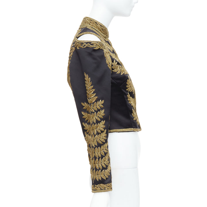 rare ALEXANDER MCQUEEN 2011 Runway gold foliage embroidery military IT38 XS