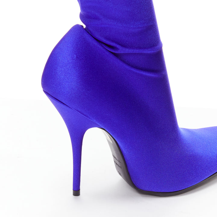 BALENCIAGA Demna blue lycra high heeled sock boots EU37 Kim Kardashian