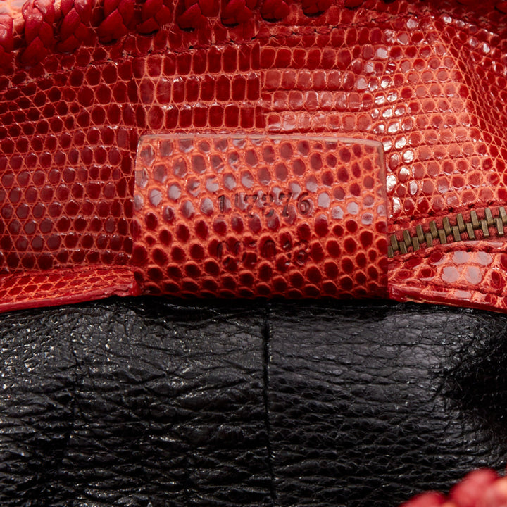 rare GUCCI 2004 Runway Tom Ford red lizard applique horsebit chain hobo bag
