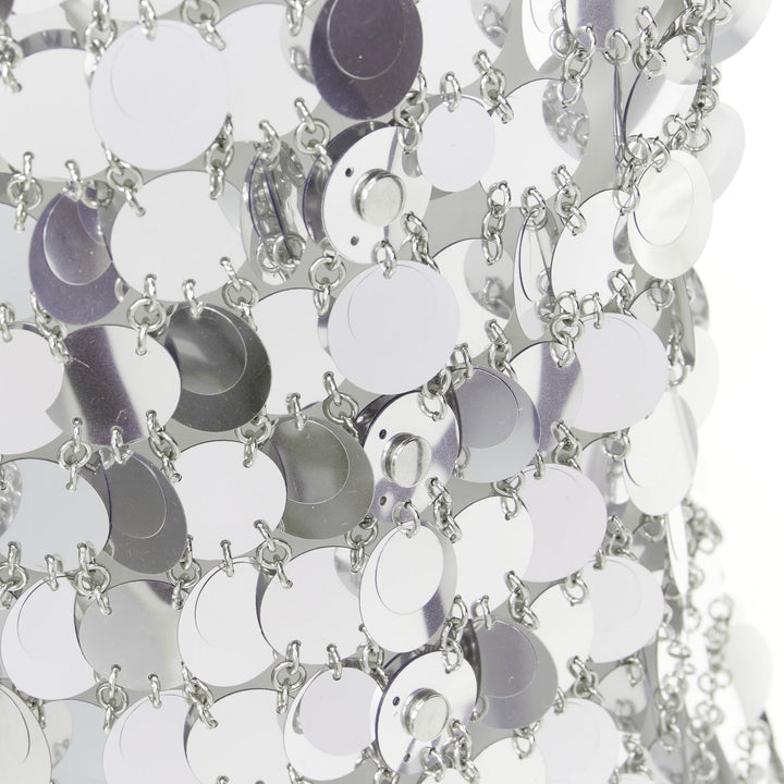 PACO RABANNE Iconic Silver Sparkle sequin chain discs mini dress FR38 M