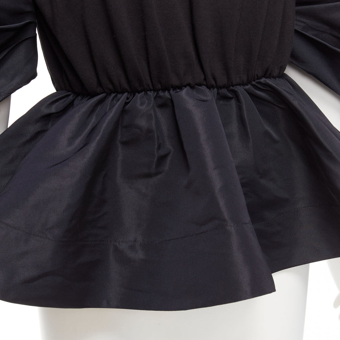 ALEXANDER MCQUEEN 2021 black round puff sleeve peplum contrast top IT36 XXS