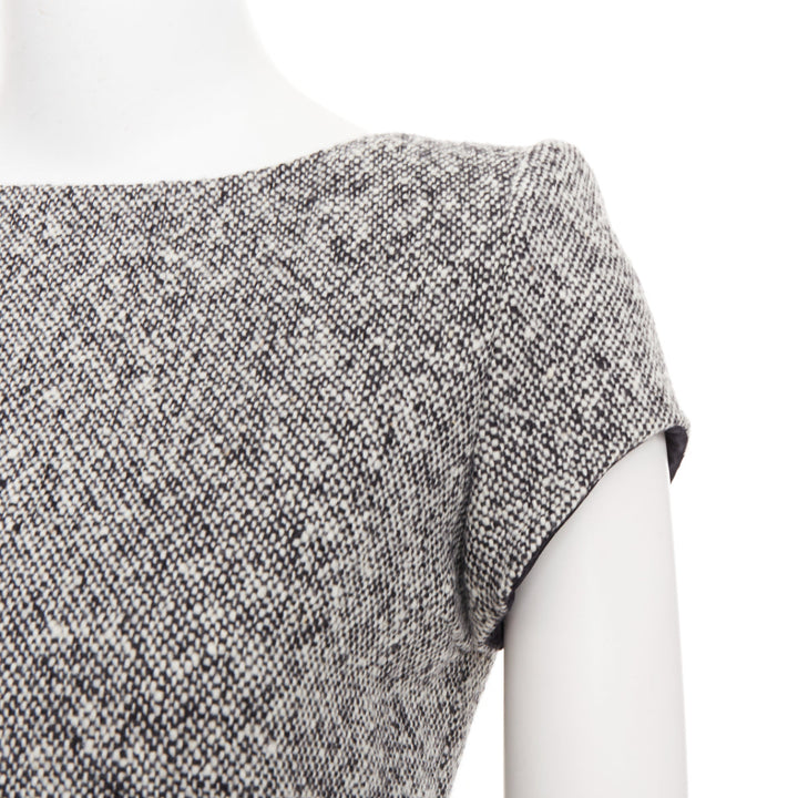 SAINT LAURENT 2013 grey boucle wool tweed silk padded shoulder dress FR36 S