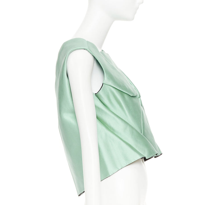 rare BALENCIAGA 2007 teal green silk sunburst panelled architectural top FR38 M