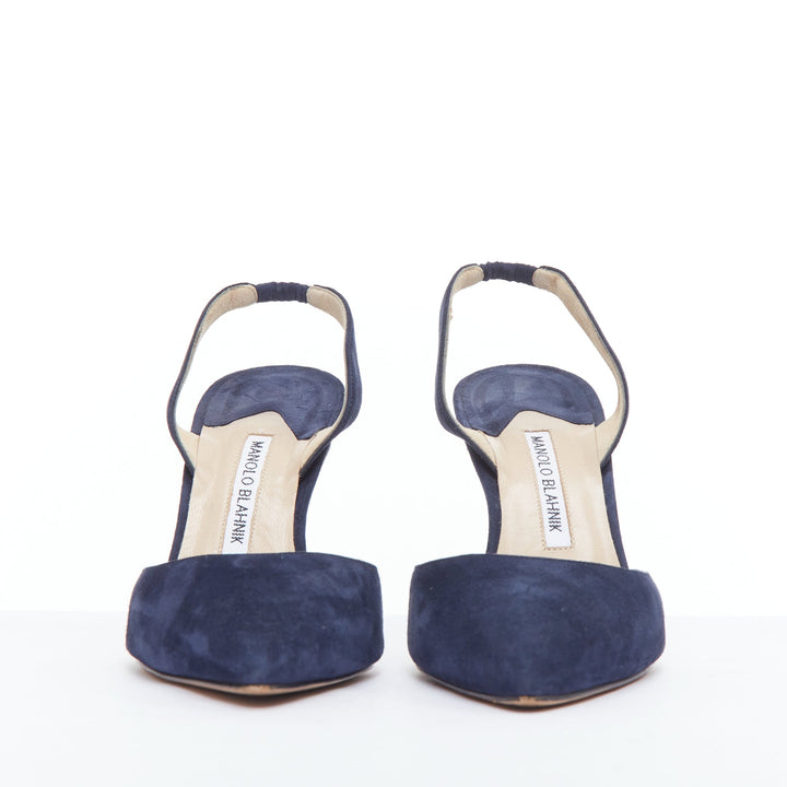 MANOLO BLAHNIK navy suede leather slingback stiletto heels EU39