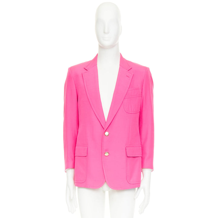 ETRO 100% silk magenta pink  pocket flap single breasted blazer IT54 2XL