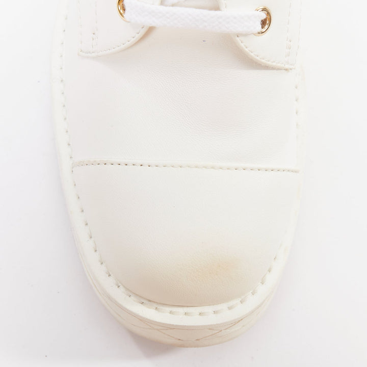 CHANEL 2024 white leather CC logo grid platform lace up wedge boots EU39