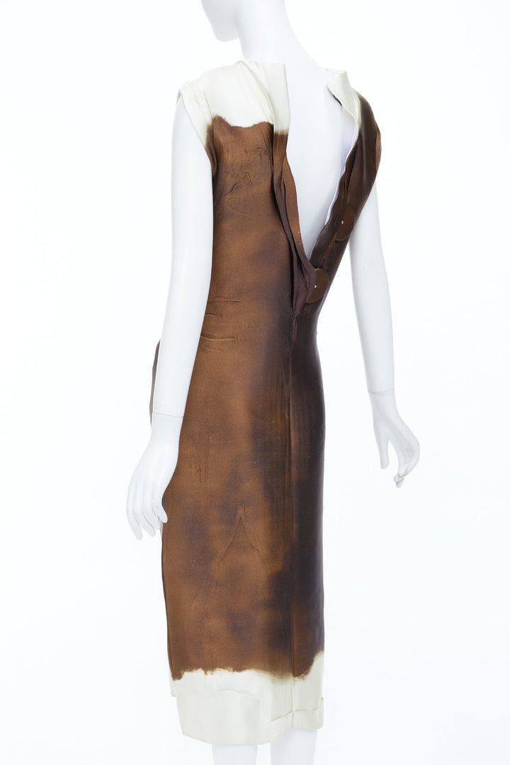 PRADA 2023 Runway brown watercolor print satin creased paper effect dress IT40 S