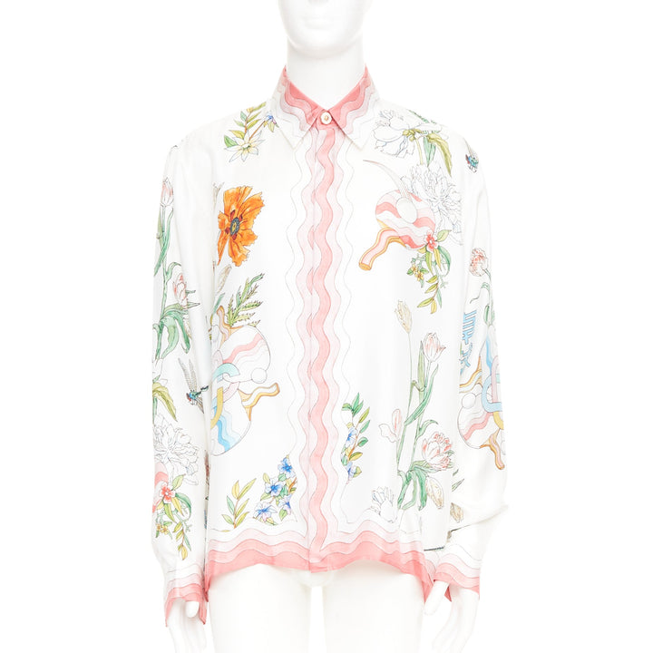 CASABLANCA 2022 Ping Pong Fleurie Jour wavy trim silk printed shirt top XXL